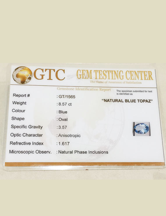9.52 Ratti (8.57 ct) Natural Blue Topaz